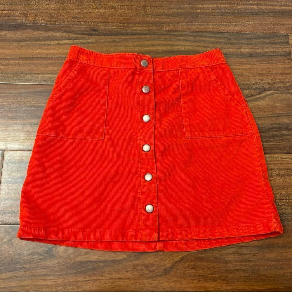 Mini Boden red orange corduroy ribbed mini skirt